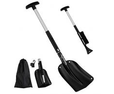 Sunkorto Schneeschaufel faltbar Schneeschieber mit Eisschaber Schneebürste Schaber Spaten Schaufel mit Haken Klappspaten für Auto Camping Garten Outdoor Schwarz