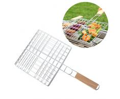 Wiffe Grillkorb Fischbräter, Grill Fischhalter Gemüsekorb Burger Grillwender, mit Abziehbarem Holzgriff