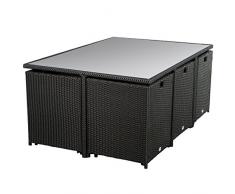 Ultranatura Poly-Rattan Lounge-Set, Palma-Serie 11-teilig (1 Tisch + 6 Sessel + 4 Hocker inklusive Auflagen)