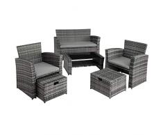 tectake 800719 Poly Rattan Sitzgruppe für Garten, Balkon, Terrasse, für 4 Personen, mit Hocker, Staufach unter der Sofasitzfläche, Tisch mit Ablage, inkl. Kissen - diverse Farben - (Grau | Nr. 403279)