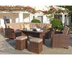 Mojawo Luxus Ecklounge 6-teilig Gartenmöbel Rattan Set Eck Sofa Garten Sitzgruppe Lounge Gartengarnitur Gartentisch Gartensofa Chiara Braun