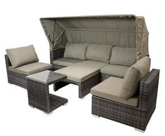 lifestyle4living Liegeinsel, Sonneninsel, Funktions- Loungeset, Garteninsel, Relaxinsel, Loungeinsel, Polyrattan, grau, Verdeck, Dach, Auflagen, Taupe, 2 Sessel