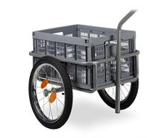 Relaxdays Lastenanhänger, 2in1 Fahrradanhänger & Handwagen, faltbare Transportbox, mit Kugelkupplung, bis 50kg, grau