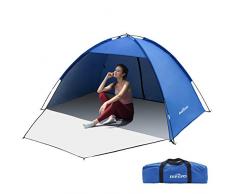 IREGRO Strandmuschel, Strandzelt mit Reißverschlusstür und UV-Schutz, Familien Portable Beach, 2-4 Personen (Dunkelblau)