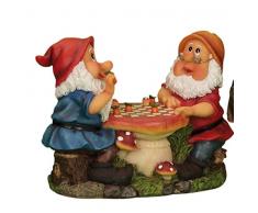 2 Gartenzwerge spielen Dame Schach Gartenfigur