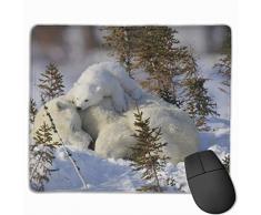 Mauspad mit Eisbärenfamilie, Schneegras und Rasenpflege für Gaming Mauspad für zu Hause und im Büro, 24,1 x 29,5 cm
