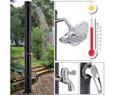 Juskys Solardusche Victoria 20 l – Garten-Dusche mit Regendusche und Thermostat – schwarz – Gartenschlauch Anbindung – justierbare Duschkopf-Halterung