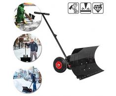 Froadp Mobile Schneeschieber auf Rädern Höhenverstellbar Schneeschaufel Schneeräumen mit 74cm Extra-breiten Kunststoffüberzug Blatt(Schwarz)