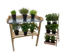 Power-Preise24 Set Pflanztisch 82 cm + Blumentreppe 66 cm Natur aus FSC® zertifiziertem Holz - Wetterfeste Terrassenmöbel für Garten und Balkon ideal zum EIN- und Umtopfen oder als Ablage
