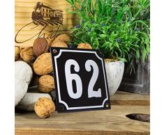 Emaille Hausnummernschild 62 - Wählen Sie Ihre Nummer - Zahlen 1 bis 99 verfügbar - schwarz/weiß 10x10 cm - sofort lieferbar! Hausnummer Schild wetterfest
