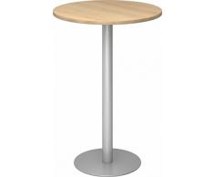Bümö® Stehtisch mit massiven Tellerfuß & Säule in silber lackiert | Bartisch | hochwertiger Bistrotisch | Säulentisch in 2 Formen und 7 Dekoren (Platte: rund-Ø 80cm, Eiche)