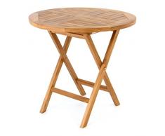 DIVERO Runder Balkontisch Gartentisch Beistelltisch Holz Teak Tisch für Terrasse Balkon Wintergarten witterungsbeständig behandelt massiv klappbar Ø 80 cm natur