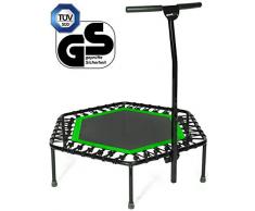 SportPlus Fitness-Trampolin, TÜV-Geprüft, Ø 126cm, leise Gummiseilfederung, 5-fach höhenverstellbarer Haltegriff, inkl. Randabdeckung, Nutzergewicht bis 130kg, Trampolin für Jumping Fitness
