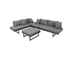 greemotion Lounge-Set Calais, 3 teilig, Gartenmöbel-Set inkl. Auflagen, robuste Sitzgruppe für Indoor & Outdoor, 2 Bänke + Tisch, Stahl, eisengrau