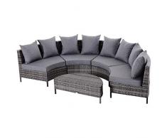 Outsunny Gartenmöbel Set, Gartensofa mit Beistelltisch, Lounge mit Kissen, Fünfteilig, Rattan, Grau, 96 x 65 x 65 cm (Sessel), 90 x 45 x 30 cm (Beistelltisch)