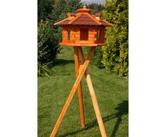 Vogelhaus Futterhaus Vogelvilla mit Solarbeleuchtung und Silo klein und Groß V16 (Rot, groß mit Ständer), Vogelfutterhaus