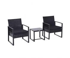 Outsunny Polyrattan Sitzgruppe Gartenset 5 TLG. Gartenmöbel mit Kissen Garten Schwarz