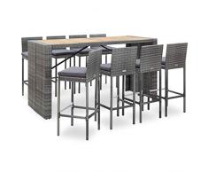 Extaum 9-TLG. Garten-Bar-Set Terrassen-Barset GartenmöbelGartenbar Sitzgruppe Wasserfesten Poly Rattan und Akazienholz Grau