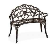 Relaxdays Gartenbank, 2 Sitzer, Rosen, Terrasse, Balkon, Alu & Gusseisen, antike Sitzbank, HBT: 78 x 99 x 52 cm, Bronze