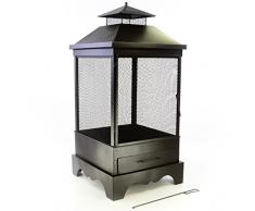 Nexos Terassenofen Gartenkamin aus Metall Feuerstelle L 54 x B 54 x H 115 cm mit Schürhaken, Funkenschutz Gartenofen schwarz wetterfest B-Ware Sonderposten