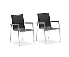 Zelsius 2X Premium Gartenstuhl aus Edelstahl mit Teak Holz Armlehne I 55 x 56 x 88 cm I schwarz I Balkonstuhl für Garten und Terrasse I stapelbar und wetterfest I Terrassenstuhl