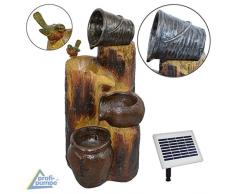 AMUR Solar Gartenbrunnen Brunnen Solarbrunnen Zierbrunnen Wasserfall Gartenleuchte Teichpumpe für Terrasse, Balkon, verbessertes Modell mit Pumpen-instant-Start-Funktion mit Liion-Akku & Led-Licht