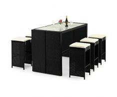 Casaria Poly Rattan Sitzgruppe Bar Set 6 Barhocker Dicke Auflagen Bartisch Milchglas Garten Tisch Outdoor Gartenmöbel Set