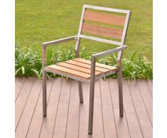 Teako Design Stapelstuhl Lavarone mit Armlehne Edelstahl Teak Massivholz Gartenstuhl Wetterfest Terrassenstuhl Teakholz