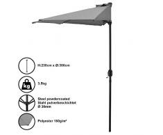 [casa.pro]® Halbschirm Halb-Sonnenschirm Balkonschirm Marktschirm Kurbelschirm Schirm Halbrund Grau / Ø300cm H230cm / 3,5kg / Stahl/Polyester 160g/m²