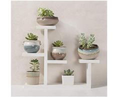 Zidao Blumenständer Massivholz Desktop Multi-Layer Mini Blumenständer Pflanzenständer Multifunktionsregal Weiß Braun Blumenständer Blumenbank,Weiß