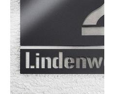 Moderne Hausnummer Edelstahl-Platte – Anthrazit RAL 7016 - Schild mit Nummer und Straßenname - inkl. Gravur-Service