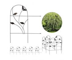 Relaxdays Beetzaun, 5-teilige Beetumrandung für Garten, Dekozaun Metall, Schmetterling Design, HxB: 46 x 250 cm, schwarz