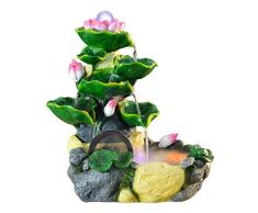 Zimmerbrunnen Desktop-Brunnen Harz Lotus Lotus-Blatt-Schichtstapel Wasserfall dekorativen Brunnen mit Atomizer Feng Shui-Wasser-Brunnen-Fisch-Behälter Wohnzimmer Bürodekoration Geschenke Zierbrunnen