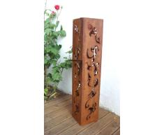 HKT Home Deco Säule Rost Feuersäule Metall Skulptur Edelrost Bioethanol eckig mit Feuereinsatz Deko eckig H: 80cm
