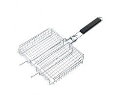 Songlelaus 430 Edelstahl mit Griff Grillkorb Fischbräter, Hähnchenbräter Burger Grillwender, Großzügige Kochfläche für Gemüse, Fisch, Fleisch - Perfekt Barbecue Grillen Kit für Familie (31x25 cm)