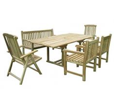 SAM 6tlg. Gartengruppe Kuba, Teak-Holz Gartenmöbel, 1 x Ausziehtisch Kuba + 1 x 3er Sitzbank Caracas + 2 x Hochlehner Aruba + 2 x Sessel Caracas