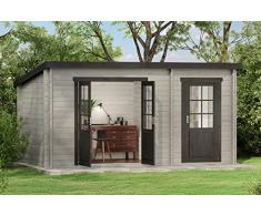 CARLSSON Alpholz Gartenhaus Maria aus Massiv-Holz | Gerätehaus mit 28 mm Wandstärke | Garten Holzhaus inklusive Montagematerial | Geräteschuppen Größe: 450 x 250 cm | Pultdach