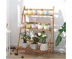medla Blumentreppe aus Holz, Blumenständer für innen draußen, 3-stufig, Pflanzentreppe Klappbar, Blumenleiter Bambus 70 x 38 x 97cm, Braun