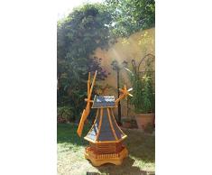 BTV Batovi Holz-Windmühle, wetterfest,robust mit Bitumen, MIT WINDFAHNE Windrad-Seitenruder, Windmühlen Garten, imprägniert + kugelgelagert 1,30 m groß blau blaugrau hell grau hellgrau anthrazit