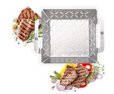 HEYNNA® Edelstahl Grillkorb - Grillzubehör Grillschale für Gemüse, Fleisch & Fisch auf dem Grill oder im Backofen