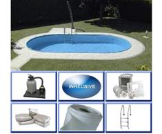 Summer Fun Stahlwandbecken Set Rhodos Exklusiv oval 3,20m x 5,25m x 1,20m Folie 0,6mm Super Komplettset Pool Ovalpool / 320 x 525 x 120 cm Stahlwandpool