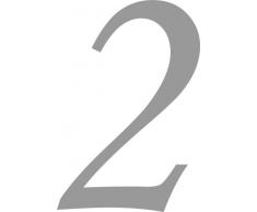 Selbstklebende Hausnummer - 2 - silber, 10 cm hoch - Kleben statt Bohren, Aufkleber für den Aussenbereich, Ziffer, Zahlen, Sticker auch als Wandtattoo, Fensteraufkleber und Türen