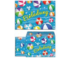 JuNa-Experten 12 Einladungskarten incl. 12 Umschläge zum Kindergeburtstag Schwimmbad Party Wasserbälle / Einladungen für Mädchen und Jungen / Umschlag / Pool Party