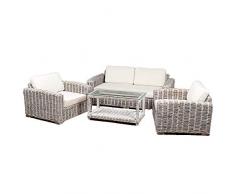 LEBENSwohnART 4tlg. Loungemöbel-Set Living White Wash Rattan Sitzgruppe Kubu Grey Weide
