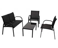 DEGAMO Lounge Set Arona 4-teilig (2X Loungesessel, 1x Loungesofa, 1x Tisch 80x45cm), Metall + Textilgewebe schwarz