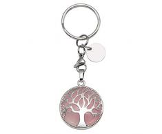 CrystalTears Schlüsselanhänger Natürlich Edelstein Lebensbaum Anhänger Chakra Heilsteine Reiki Schlüsselbund Keychain Dekoration Rosenquarz