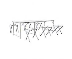 Homfa Campingtisch Klapptisch Gartentisch Falttisch mit 6 Stühlen aus Aluminium faltbar höhenverstellbar weiß 180x60cm