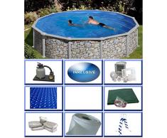 Summer Fun Stahlwandbecken Set Grandy Steinoptik rund ø 4,60m x 1,20m Folie 0,3mm All Inklusive Set Pool Rundpool / 460 x 120 cm Stahlwandpool
