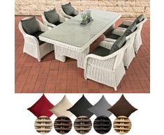 CLP Polyrattan Sitzgruppe Candela Inkl. Polsterauflagen I Garten-Set: EIN Esstisch Mit Glas-Tischplatte Und 6 Sesseln I anthrazit, Perlweiß