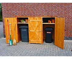 Promadino Holz-Mülltonnenschrank 3türig Geräteschrank Gartenschrank Mülltonnenaufbewahrung